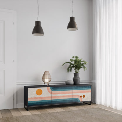 TV-bänk med 3 dörrar i svart finish, TWO HALVES