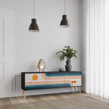 TV-bänk med 3 dörrar i svart finish, TWO HALVES