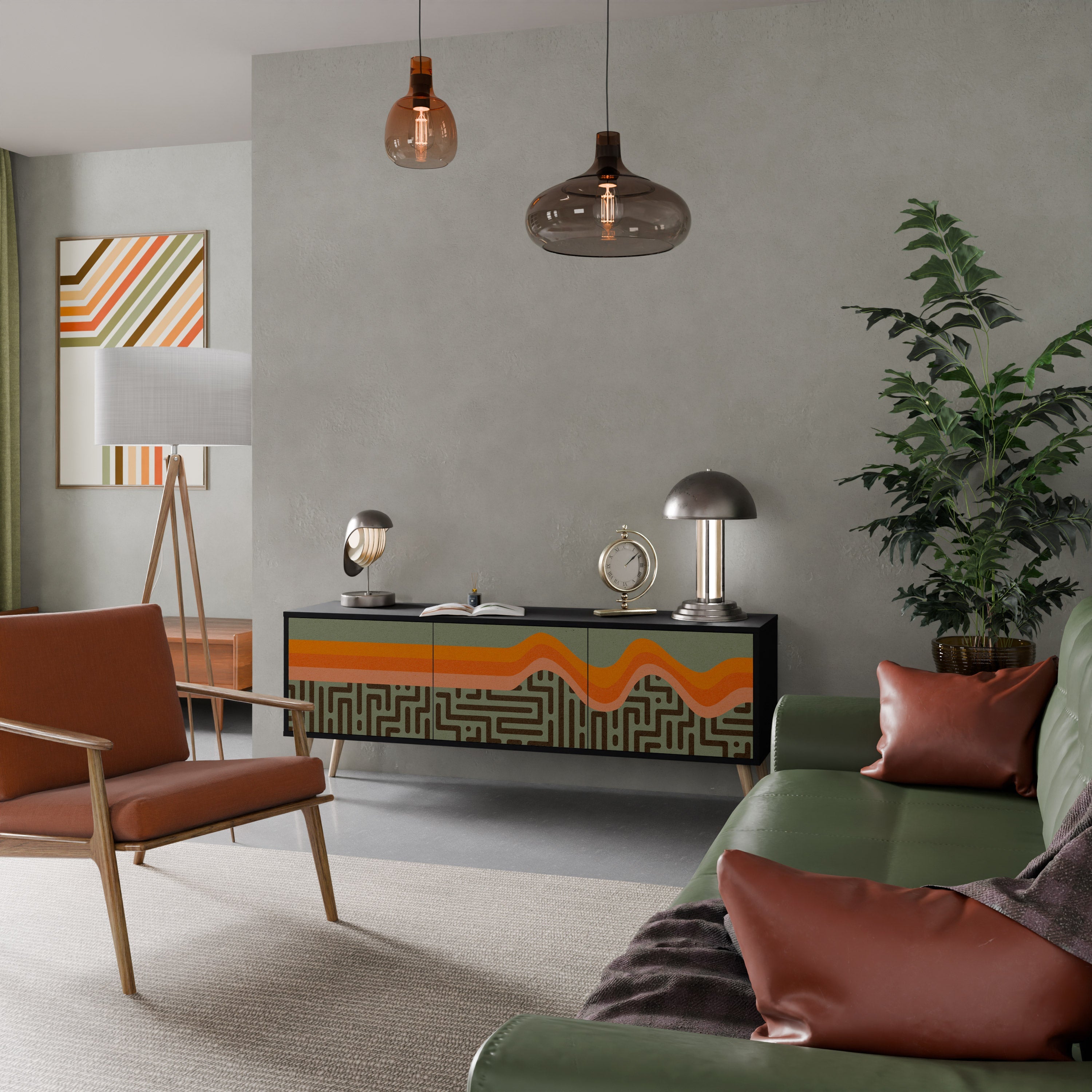 SIMPLE SOLUTIONS TV-bänk med 3 dörrar i svart finish