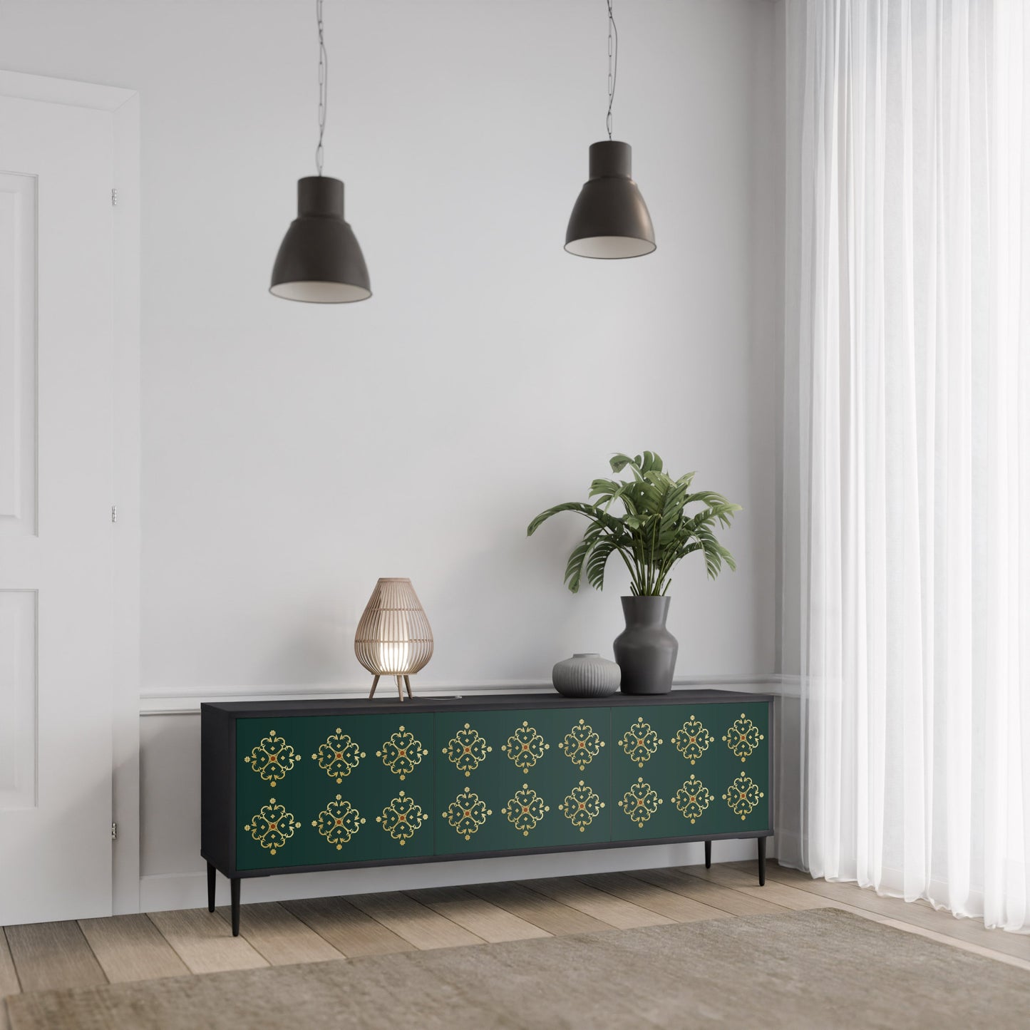 ROYAL MEDALLION TV-bänk med 3 dörrar i svart finish