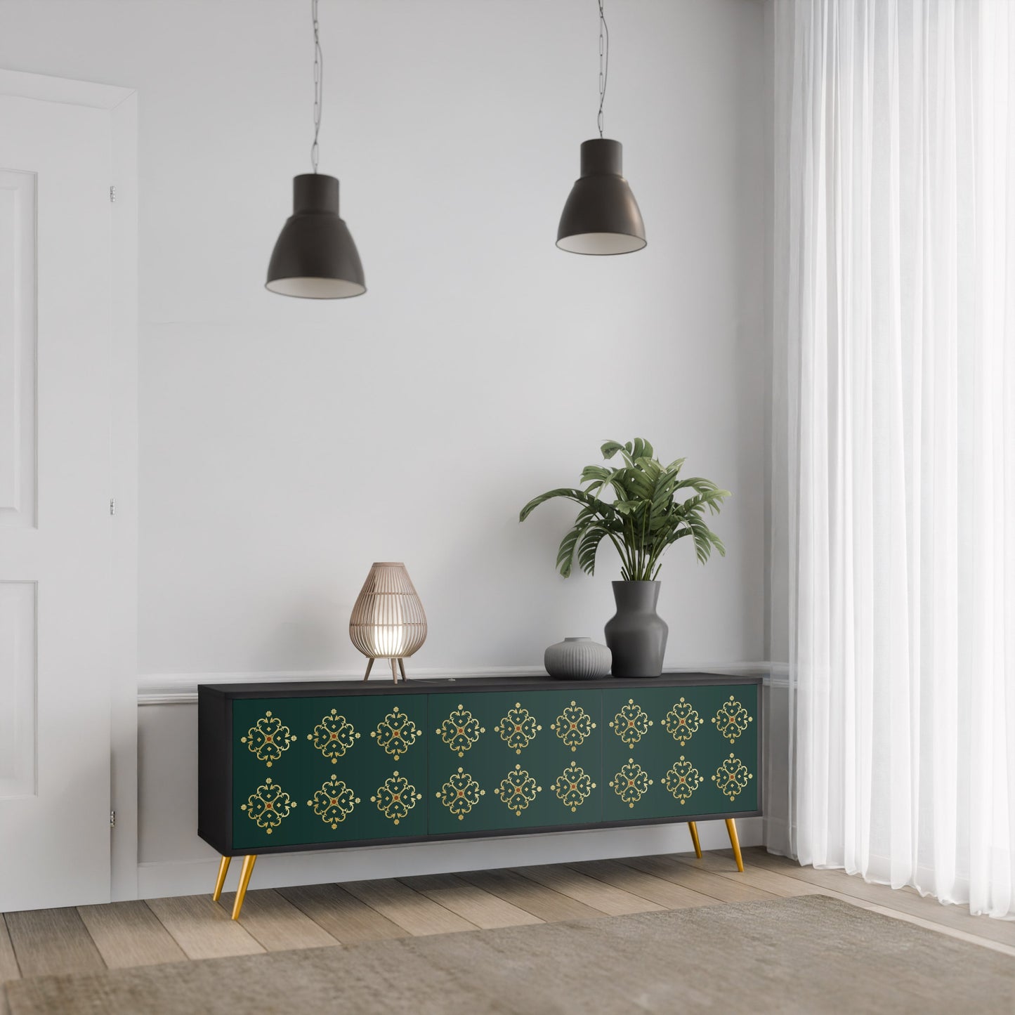 ROYAL MEDALLION TV-bänk med 3 dörrar i svart finish