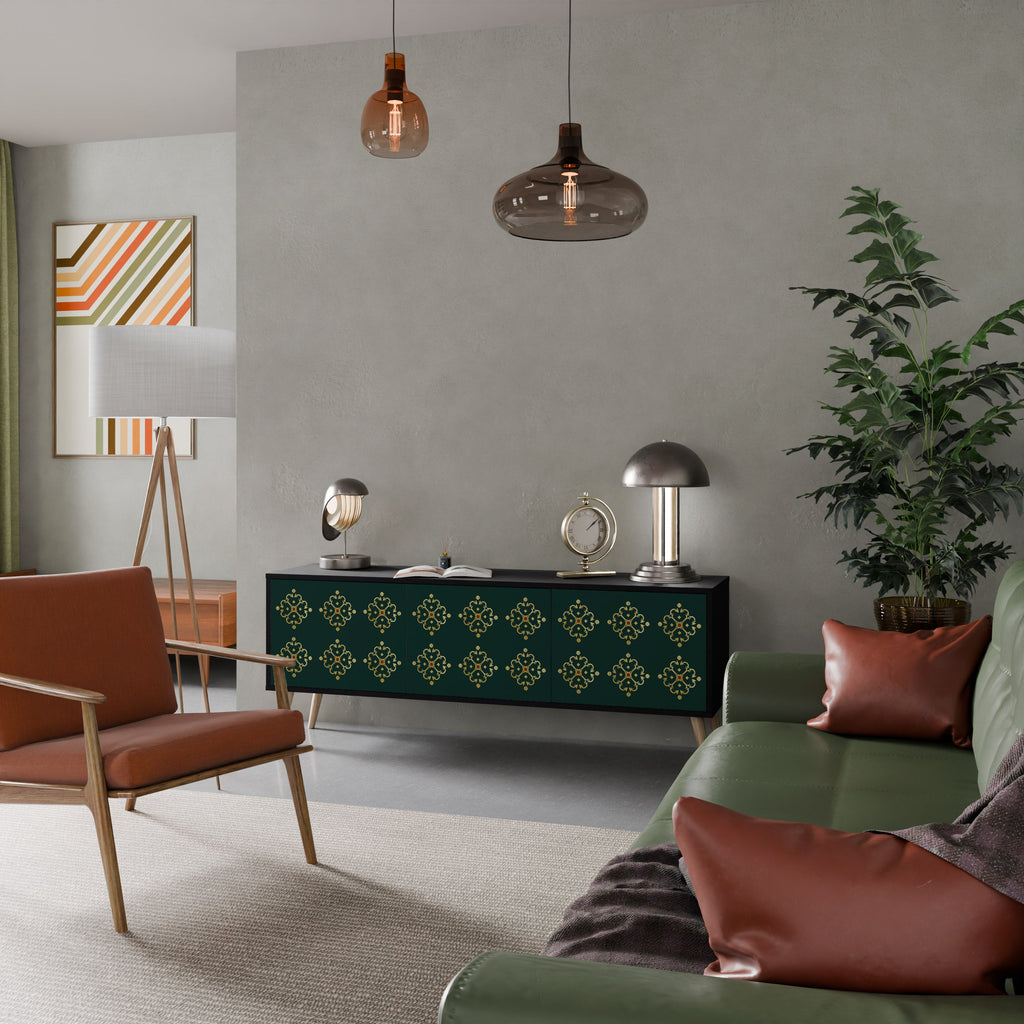 ROYAL MEDALLION TV-bänk med 3 dörrar i svart finish