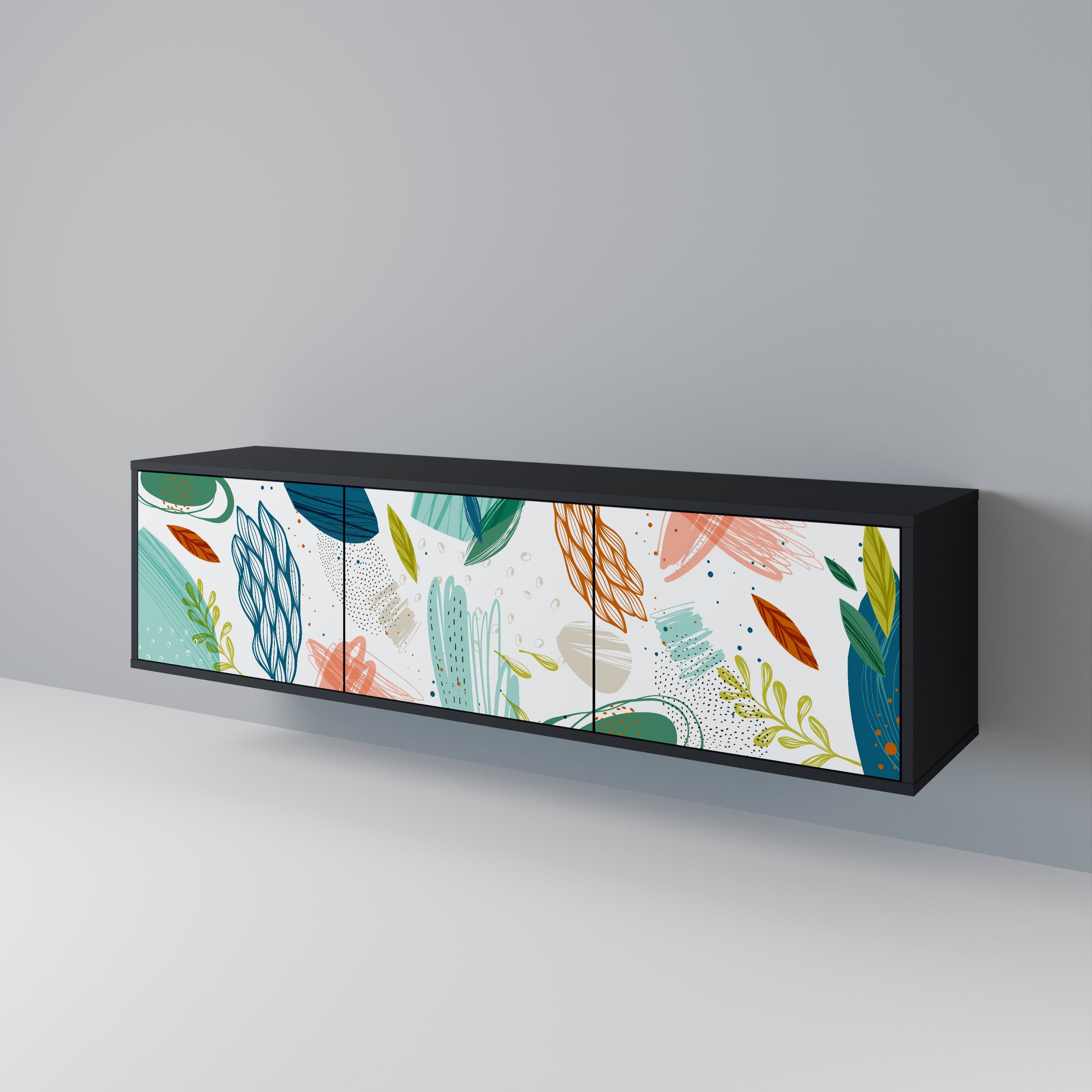 BOTANICAL HURRICANE TV-bänk med 3 dörrar i svart finish