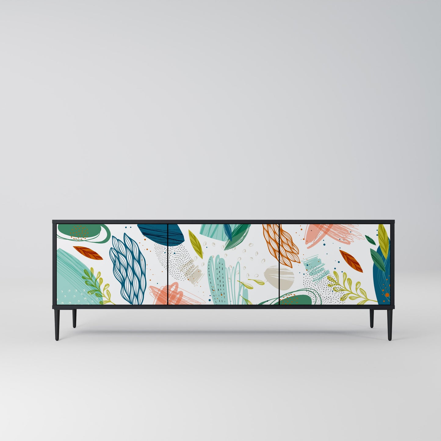 BOTANICAL HURRICANE TV-bänk med 3 dörrar i svart finish