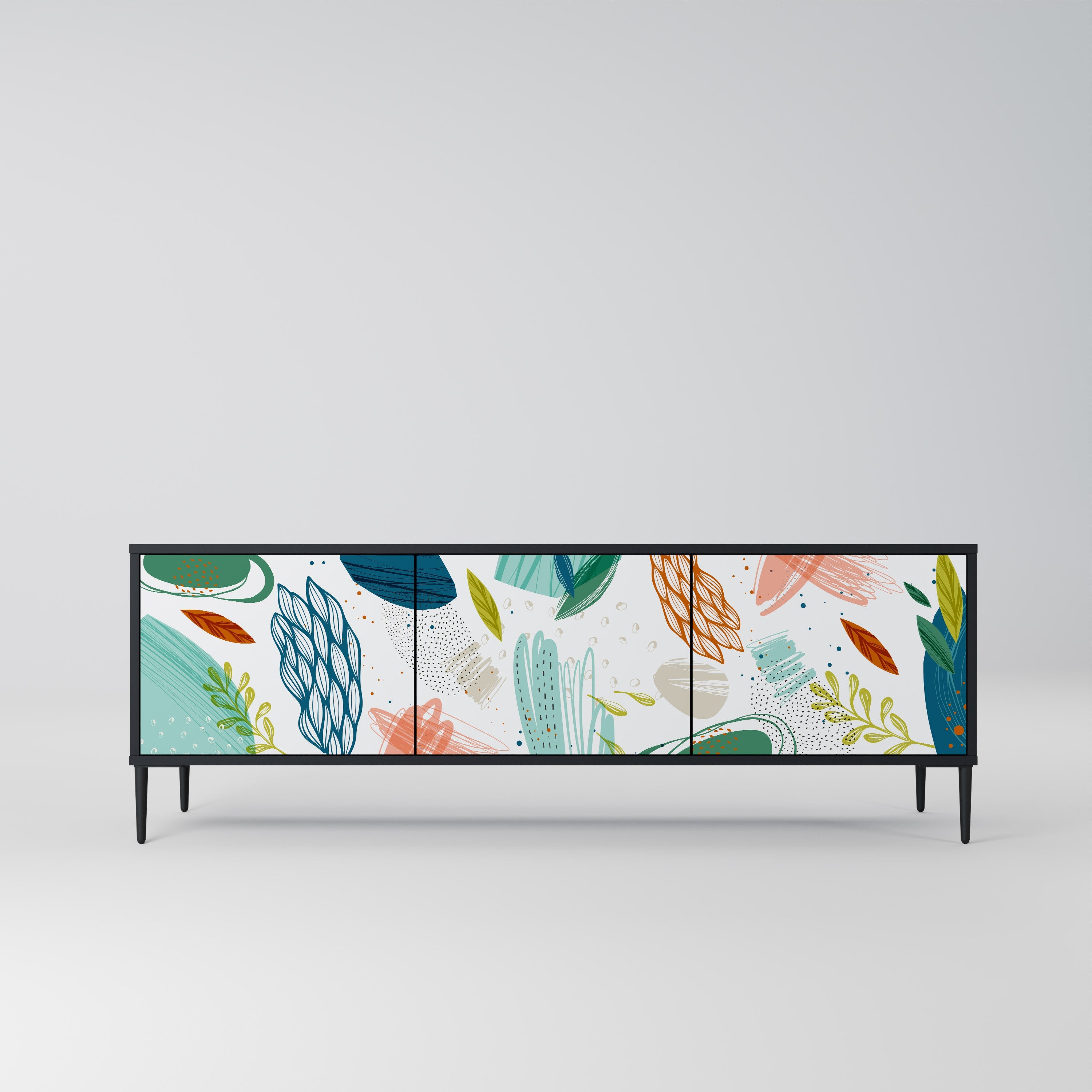 BOTANICAL HURRICANE TV-bänk med 3 dörrar i svart finish