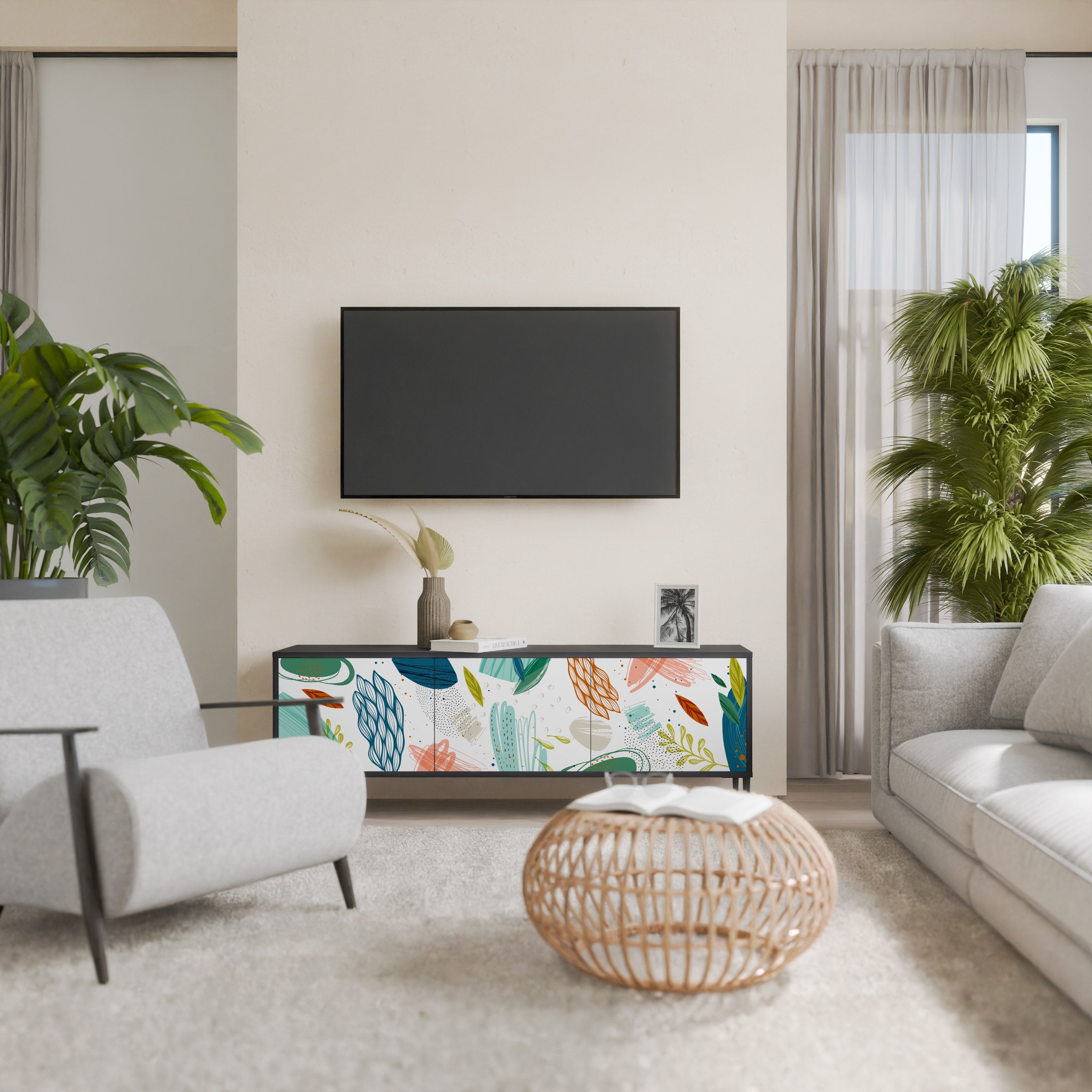 BOTANICAL HURRICANE TV-bänk med 3 dörrar i svart finish