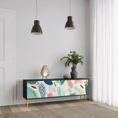 BOTANICAL HURRICANE TV-bänk med 3 dörrar i svart finish