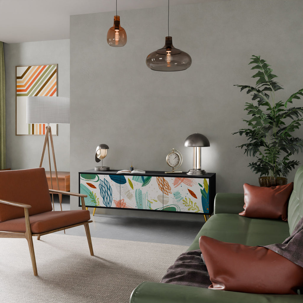 BOTANICAL HURRICANE TV-bänk med 3 dörrar i svart finish