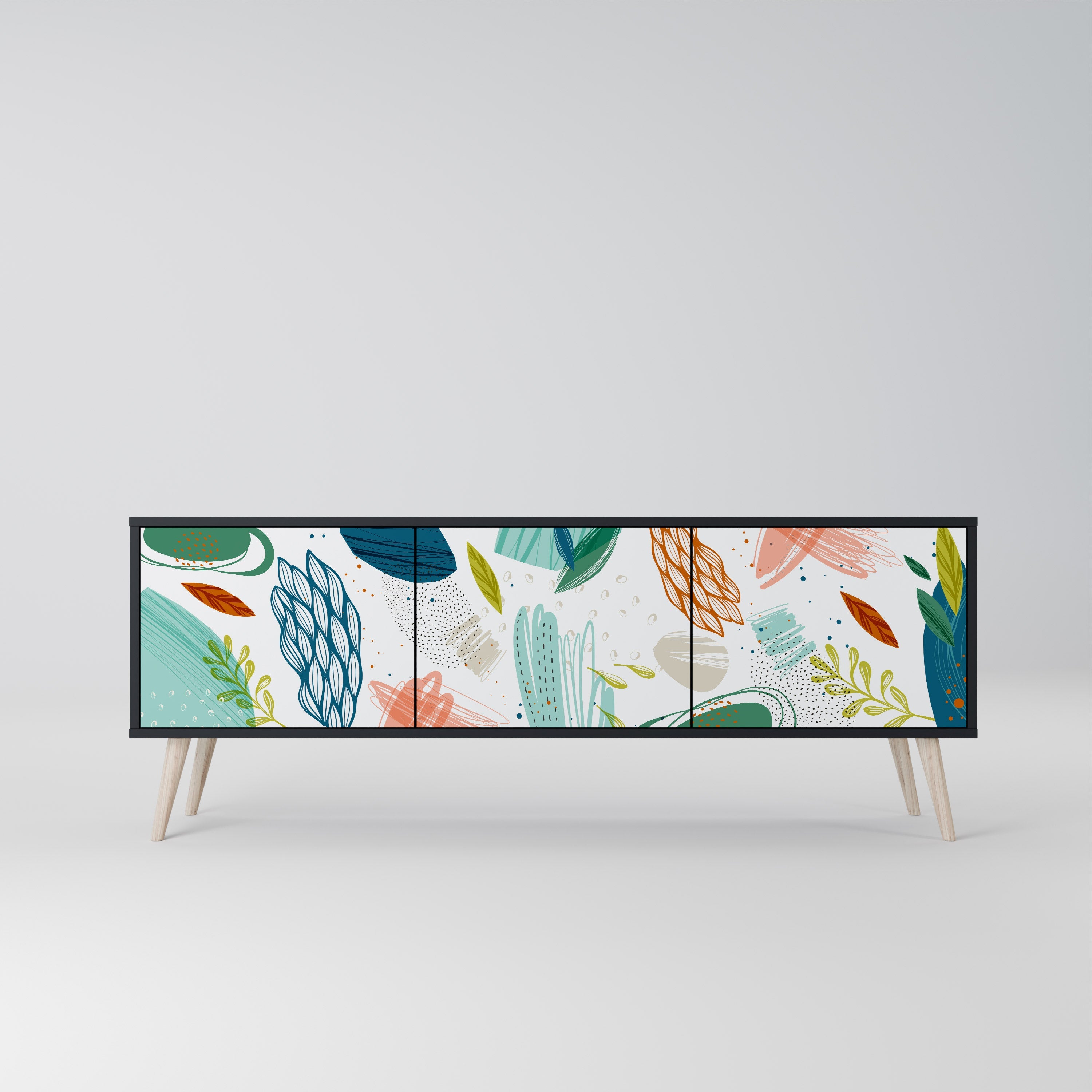 BOTANICAL HURRICANE TV-bänk med 3 dörrar i svart finish