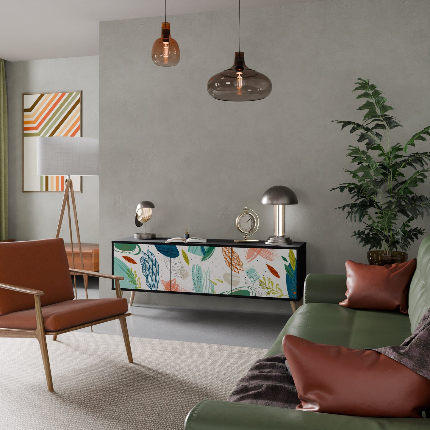 BOTANICAL HURRICANE TV-bänk med 3 dörrar i svart finish