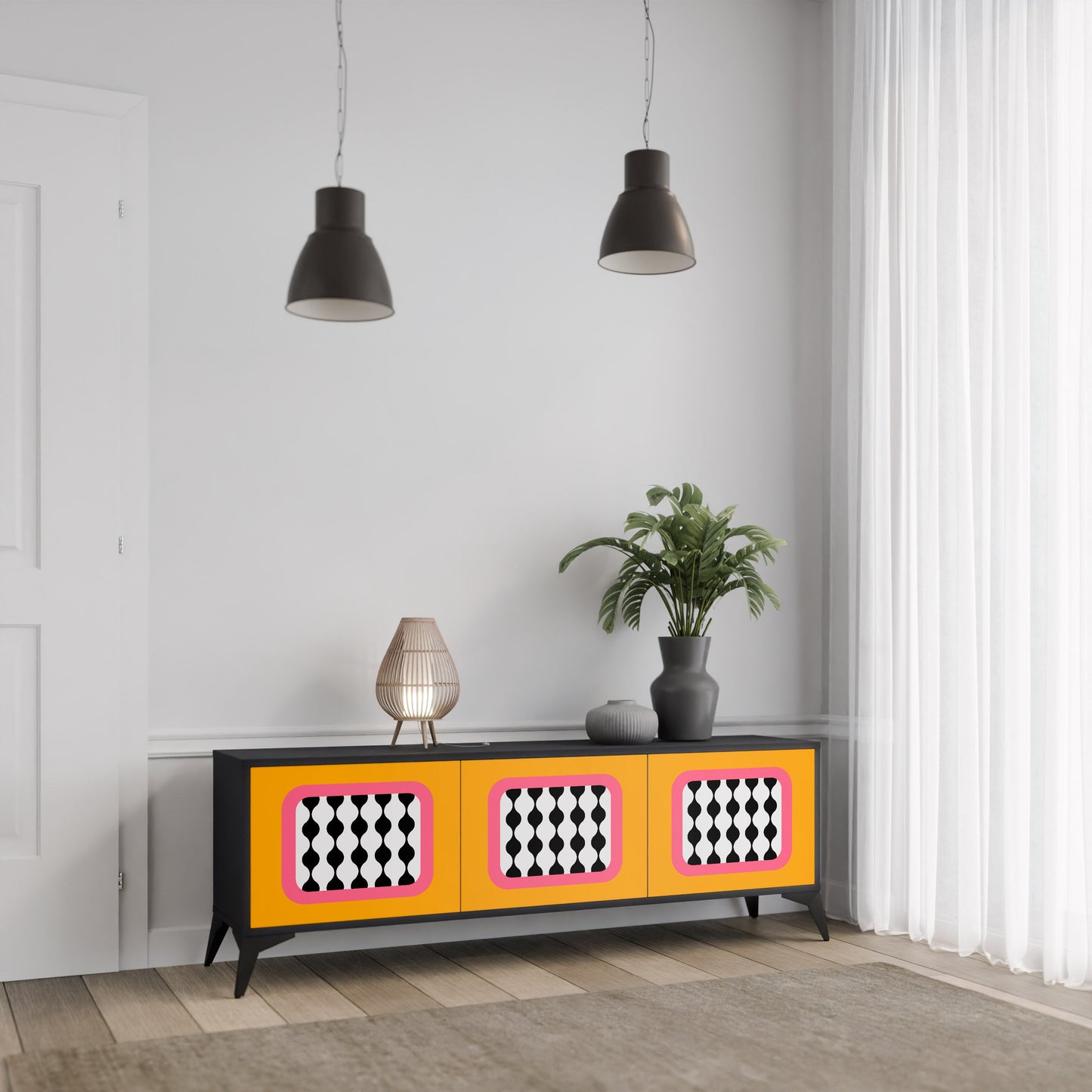 TEARS IN HEAVEN 3-Door TV Stand in Black Finish