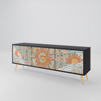 MYSTICAL STRUCTURE 3-Door TV Stand in Black Finish