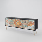 MYSTICAL STRUCTURE 3-Door TV Stand in Black Finish