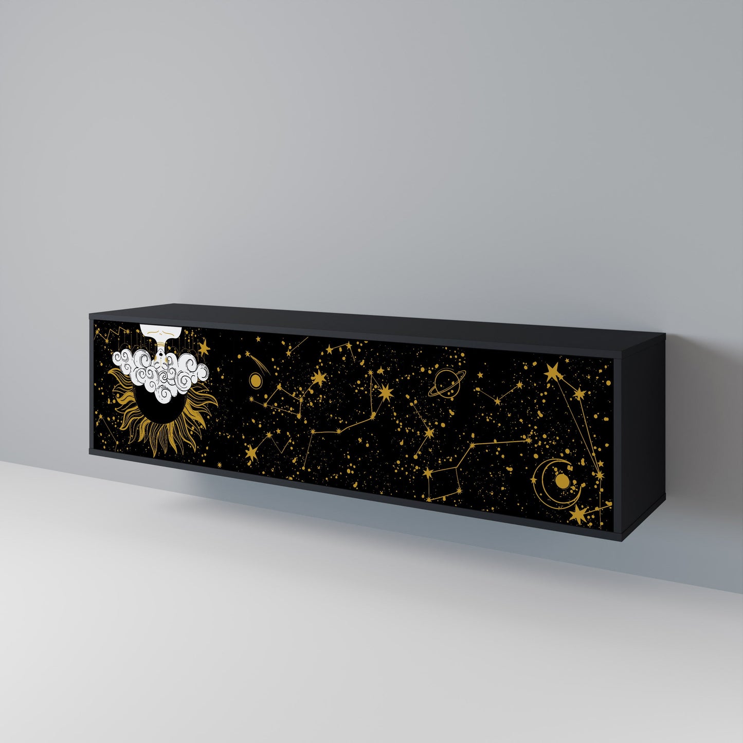 STELLAR CONSTELLATIONS TV-bänk med 3 dörrar i svart finish