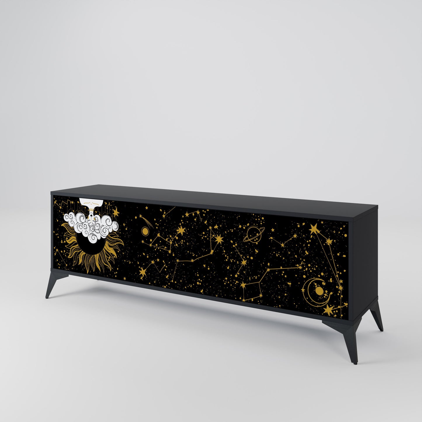 STELLAR CONSTELLATIONS TV-bänk med 3 dörrar i svart finish