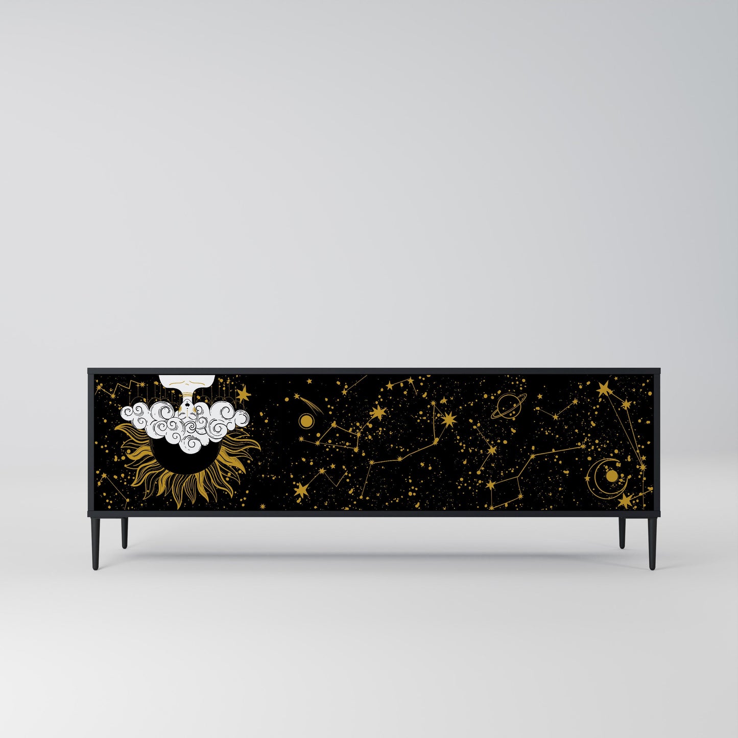 STELLAR CONSTELLATIONS TV-bänk med 3 dörrar i svart finish