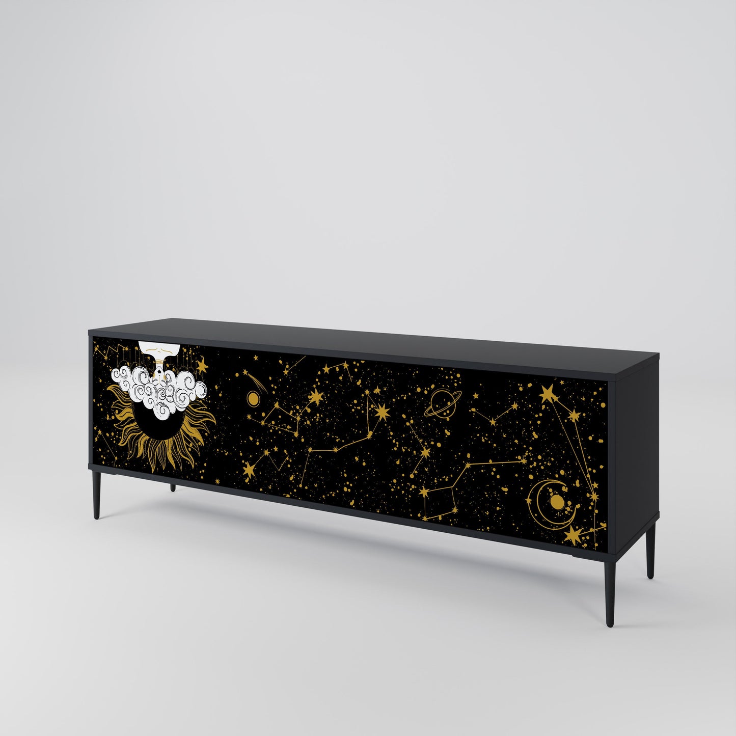 STELLAR CONSTELLATIONS TV-bänk med 3 dörrar i svart finish