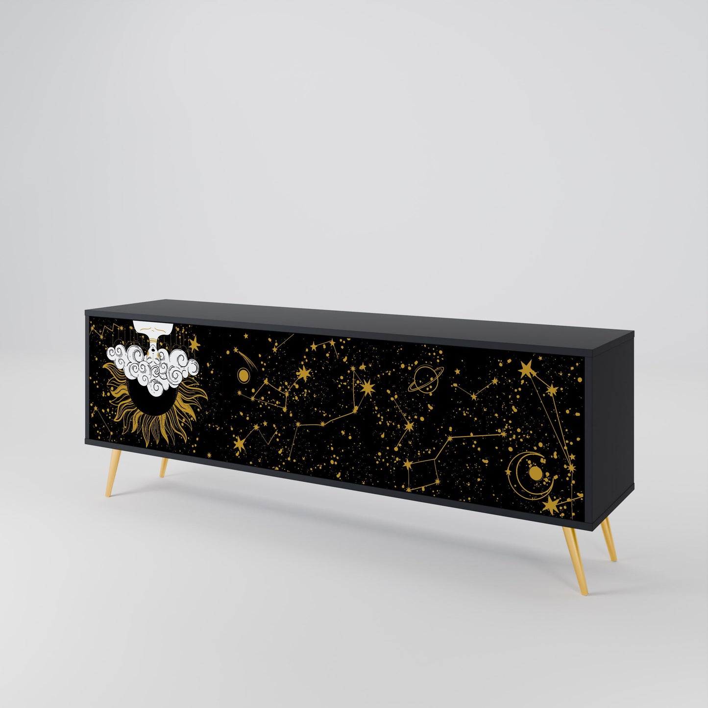STELLAR CONSTELLATIONS TV-bänk med 3 dörrar i svart finish