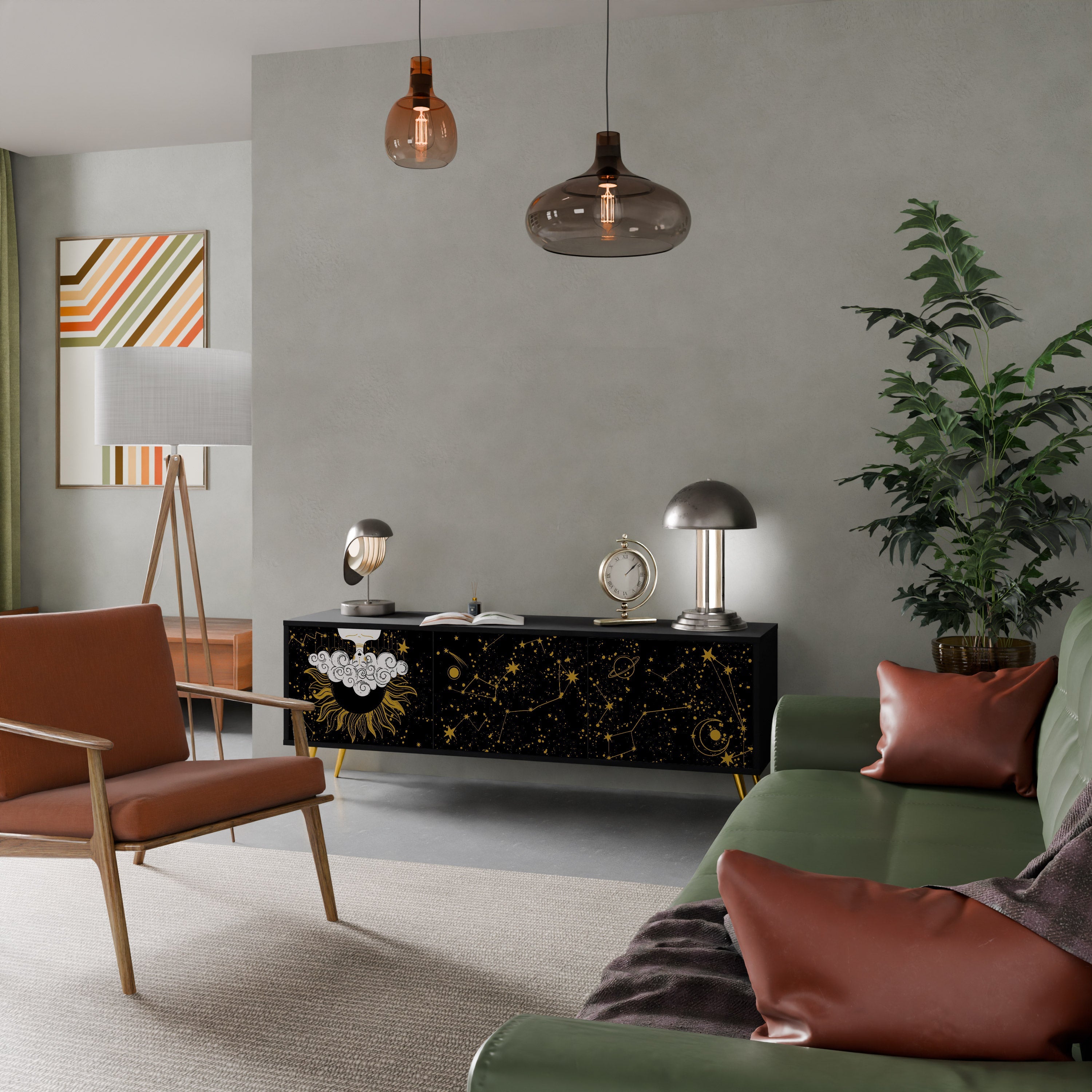 STELLAR CONSTELLATIONS TV-bänk med 3 dörrar i svart finish