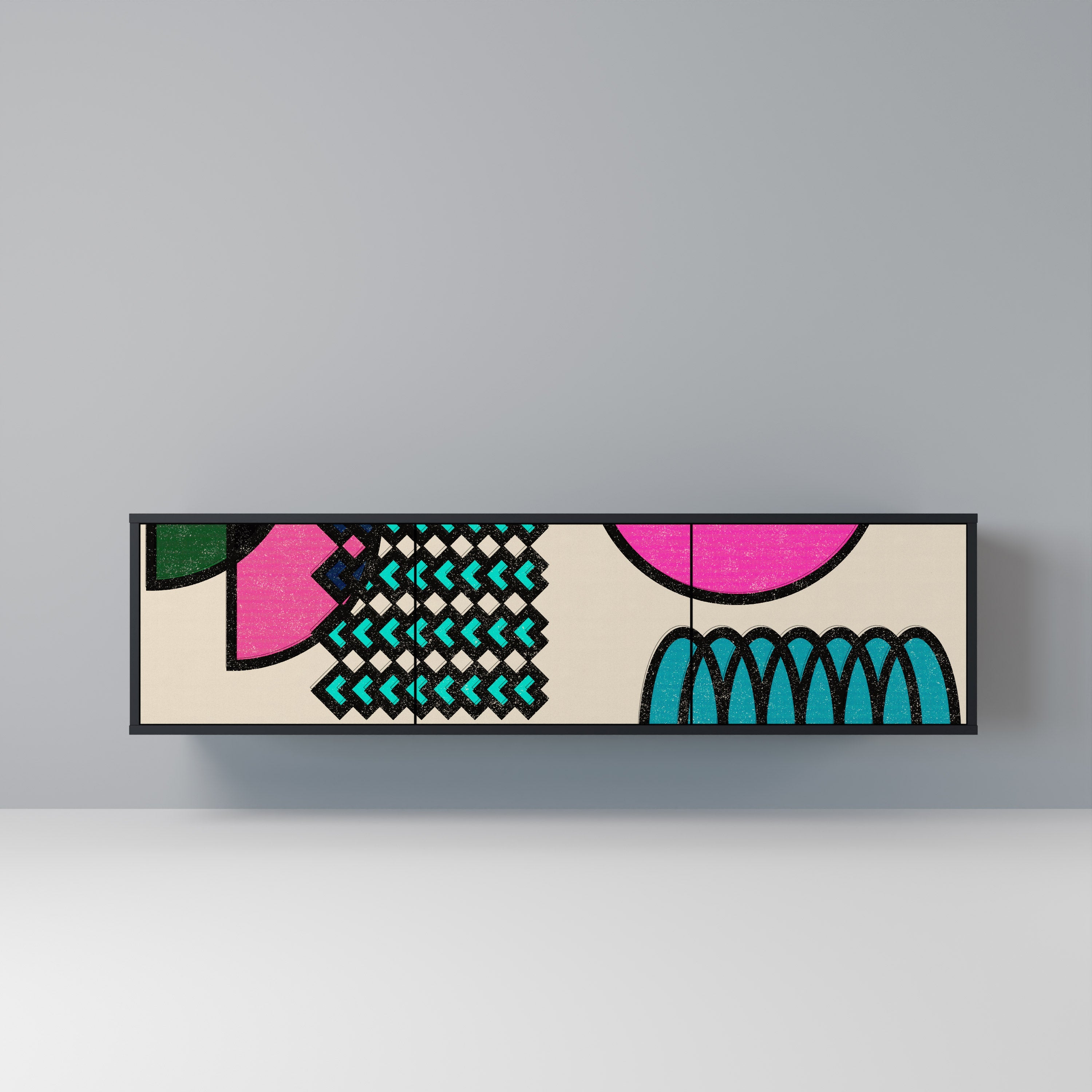 GEOMETRIC RHAPSODY TV-bänk med 3 dörrar i svart finish