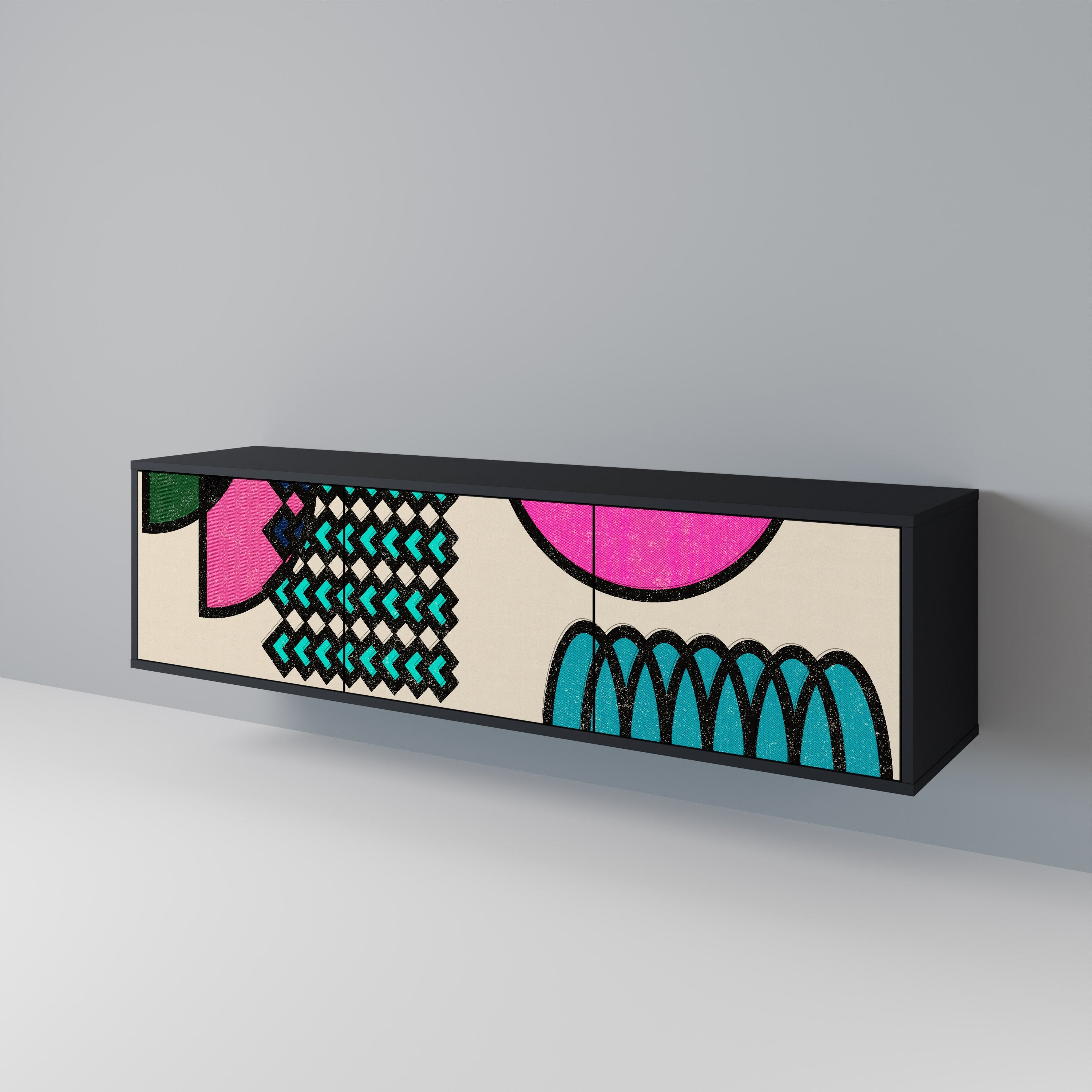GEOMETRIC RHAPSODY TV-bänk med 3 dörrar i svart finish