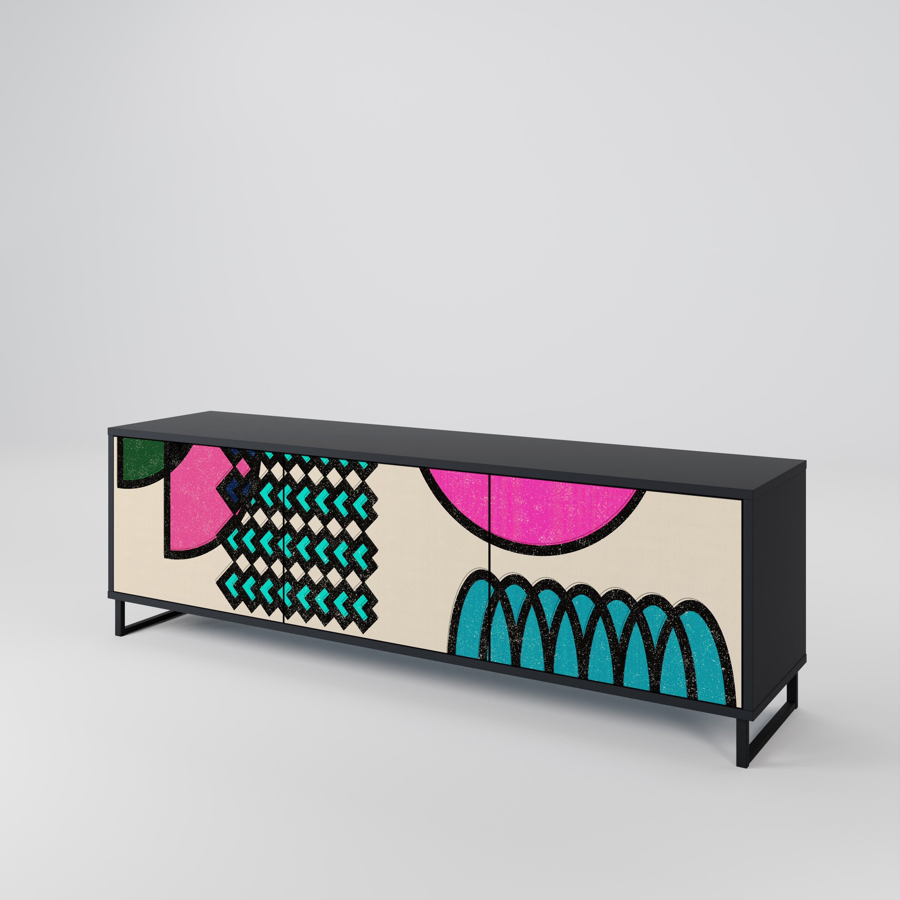 GEOMETRIC RHAPSODY TV-bänk med 3 dörrar i svart finish