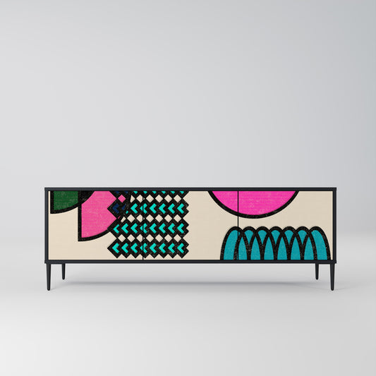 GEOMETRIC RHAPSODY TV-bänk med 3 dörrar i svart finish