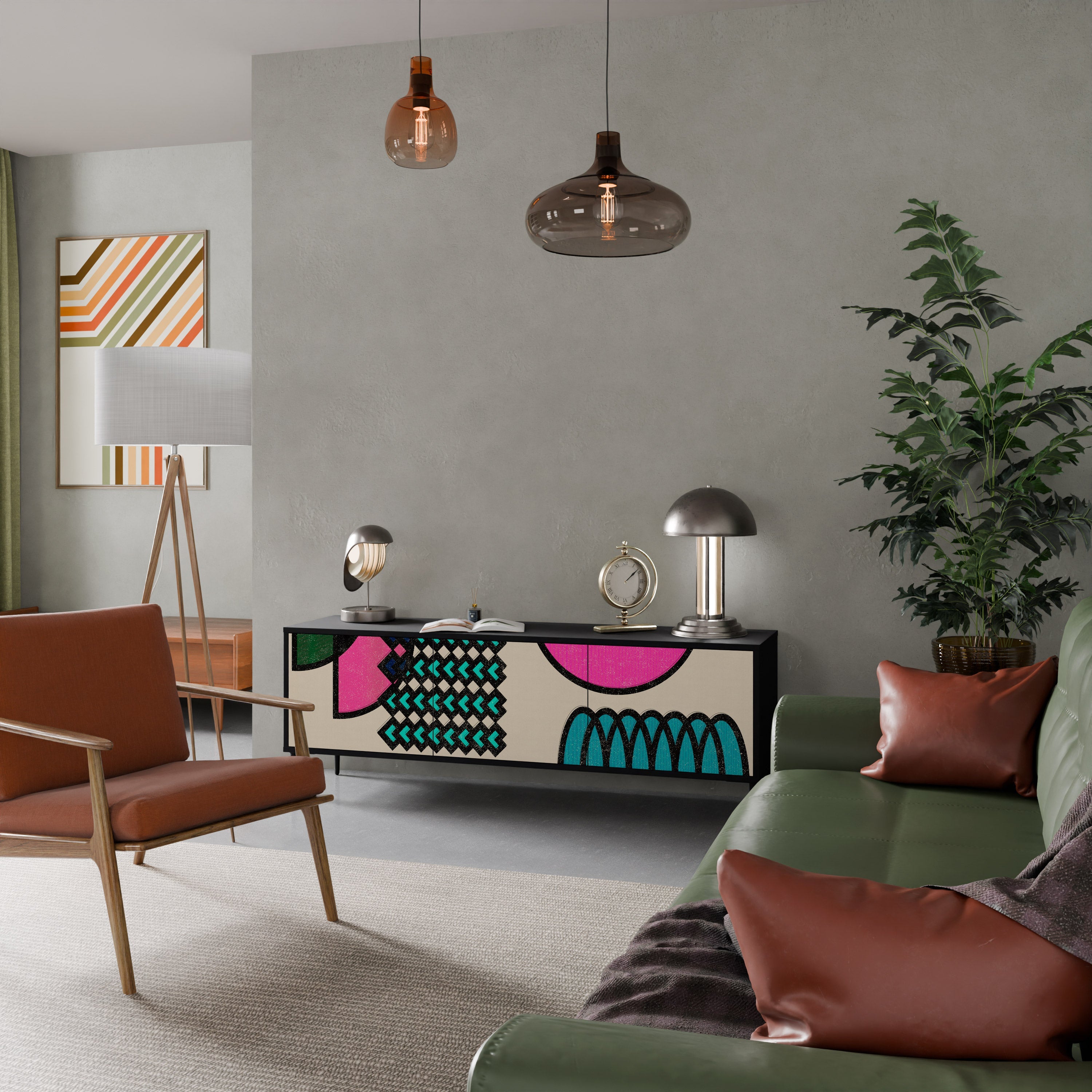 GEOMETRIC RHAPSODY TV-bänk med 3 dörrar i svart finish
