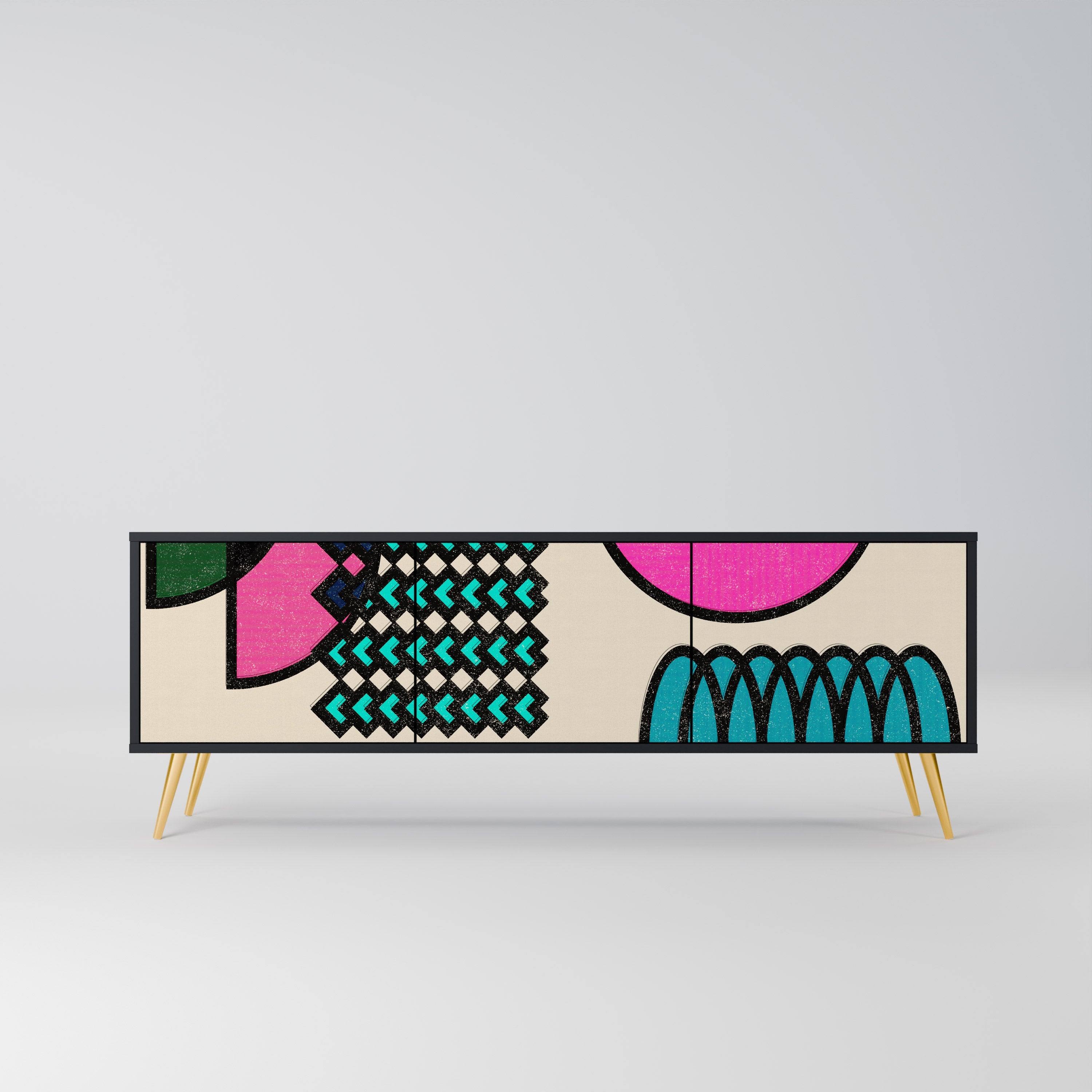 GEOMETRIC RHAPSODY TV-bänk med 3 dörrar i svart finish