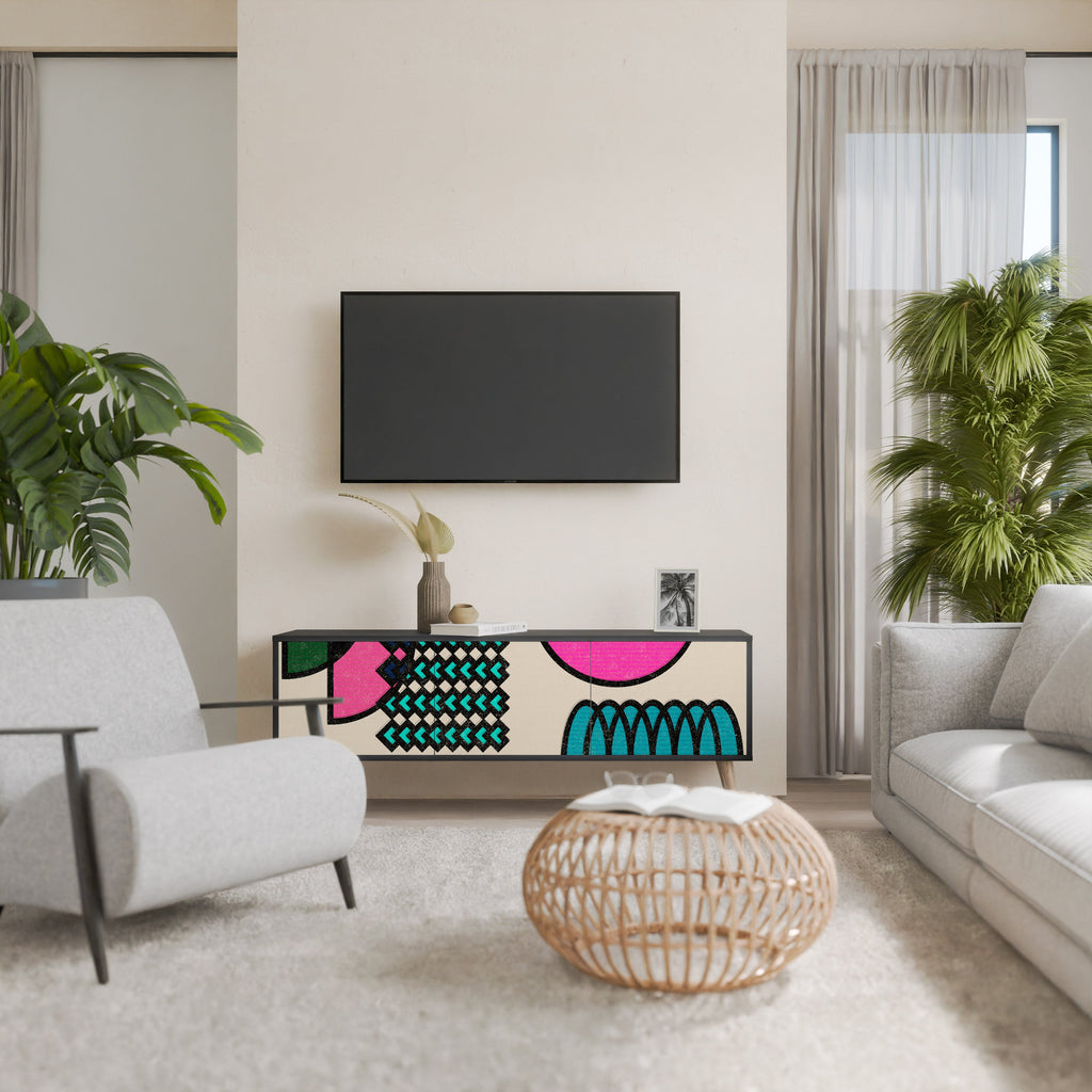 GEOMETRIC RHAPSODY TV-bänk med 3 dörrar i svart finish