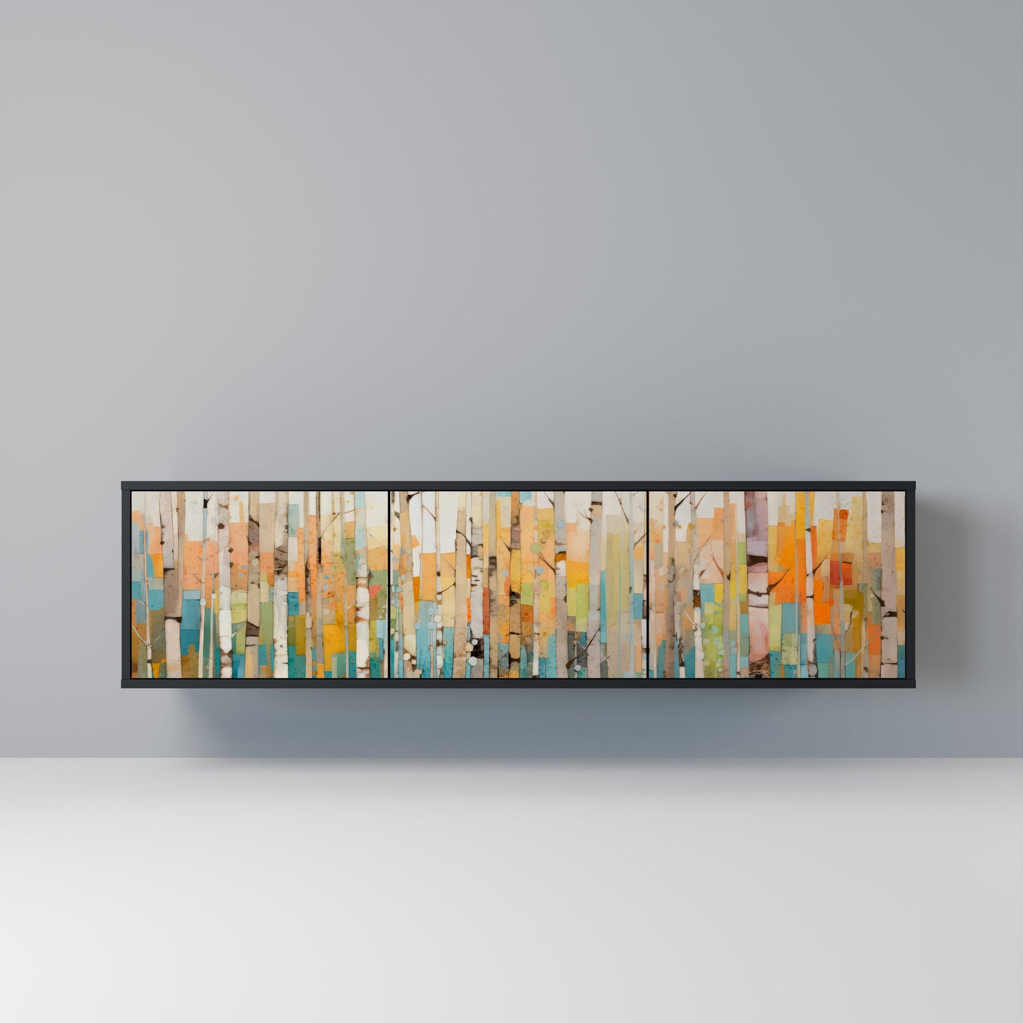 BIRCH KALEIDOSCOPE TV-bänk med 3 dörrar i svart finish