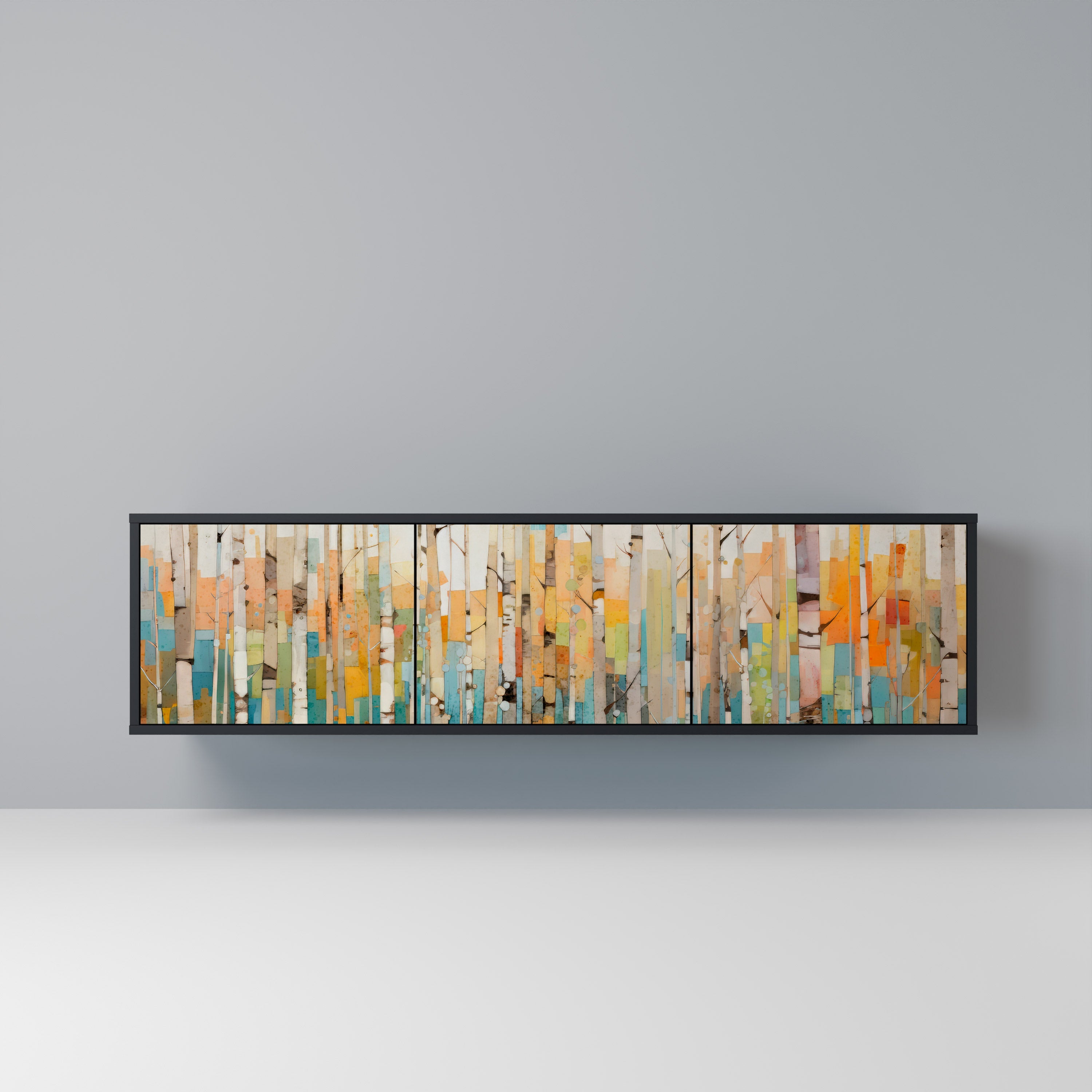 BIRCH KALEIDOSCOPE TV-bänk med 3 dörrar i svart finish