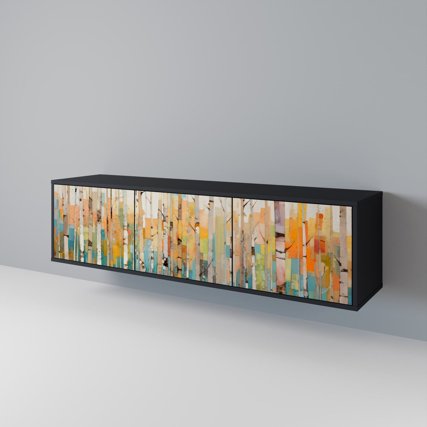 BIRCH KALEIDOSCOPE TV-bänk med 3 dörrar i svart finish