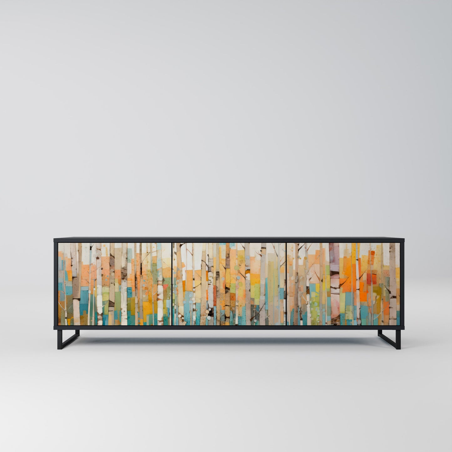 BIRCH KALEIDOSCOPE TV-bänk med 3 dörrar i svart finish