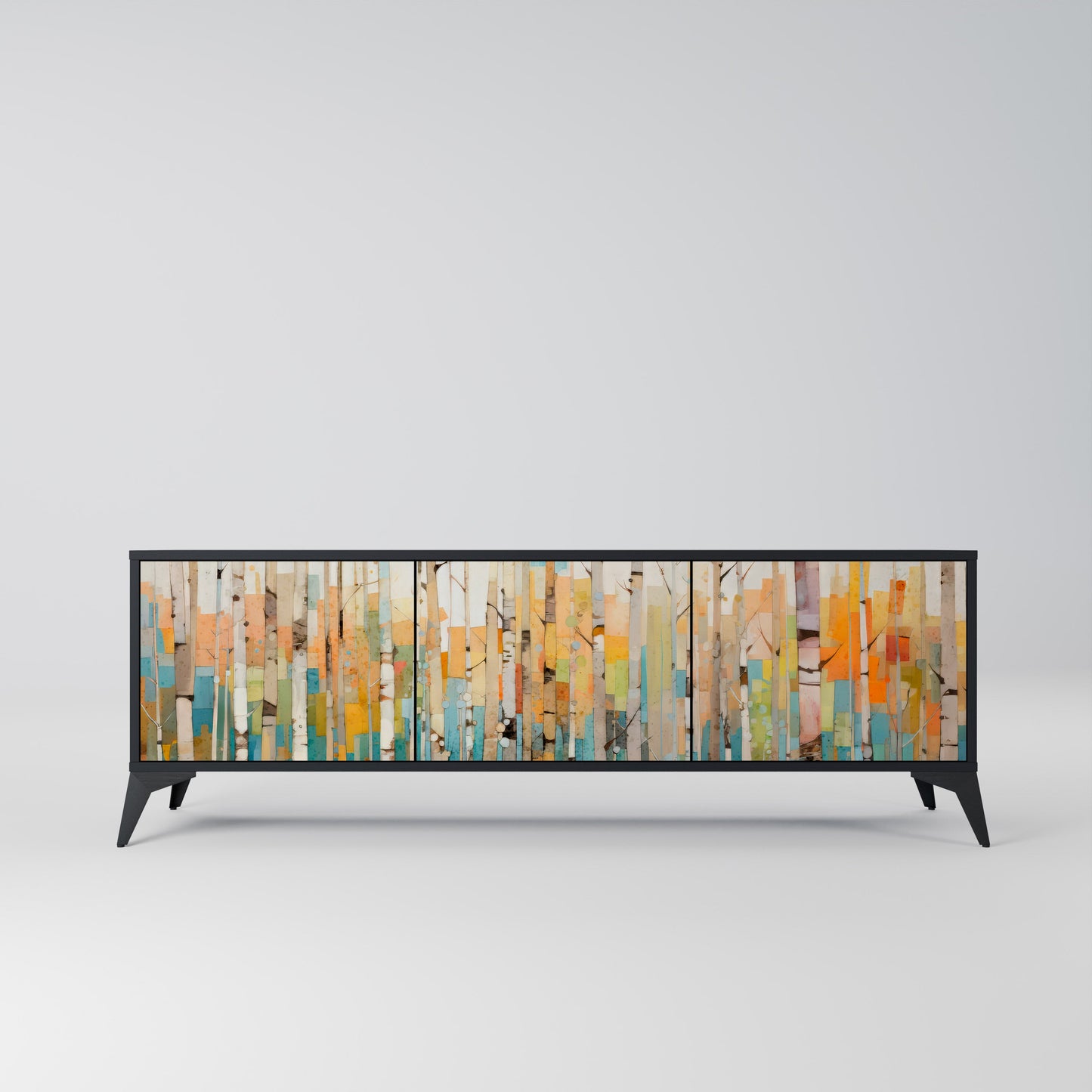 BIRCH KALEIDOSCOPE TV-bänk med 3 dörrar i svart finish