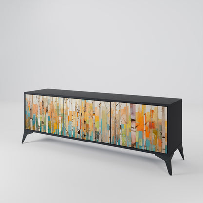 BIRCH KALEIDOSCOPE TV-bänk med 3 dörrar i svart finish