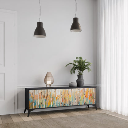 BIRCH KALEIDOSCOPE TV-bänk med 3 dörrar i svart finish