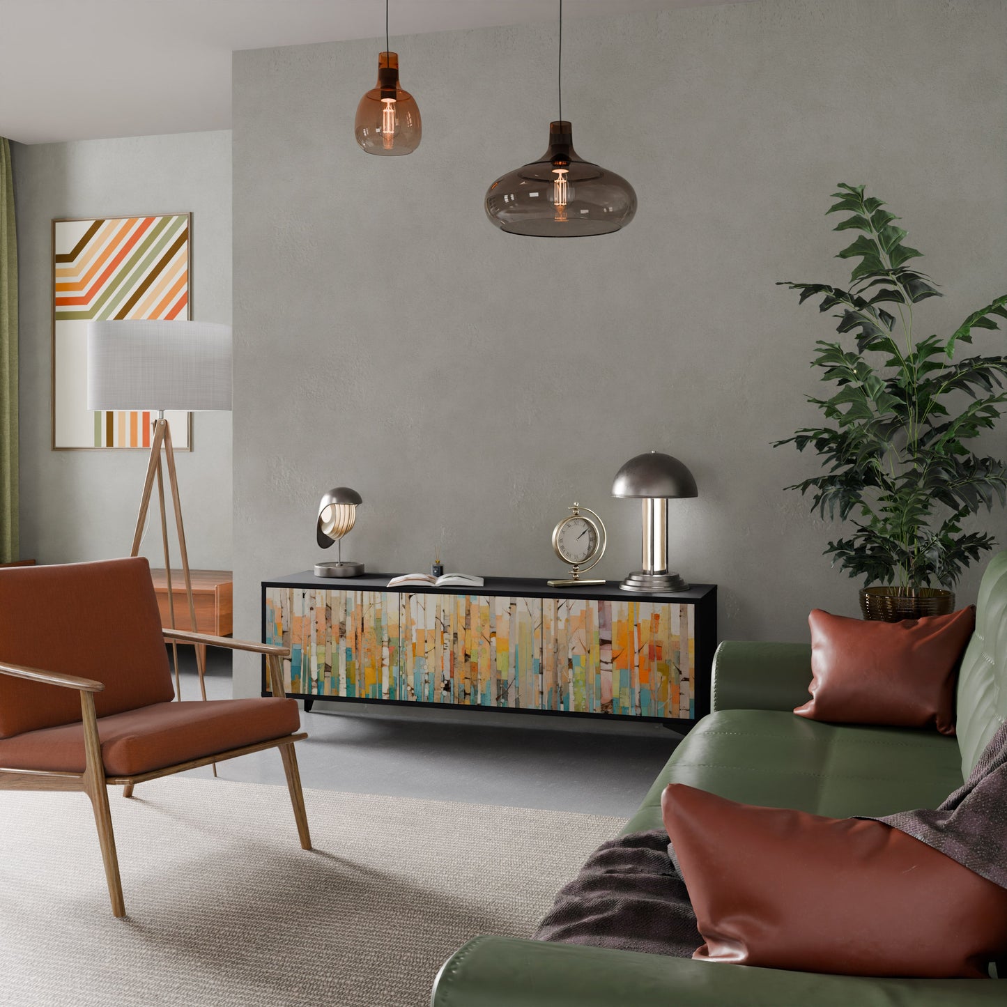 BIRCH KALEIDOSCOPE TV-bänk med 3 dörrar i svart finish