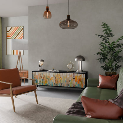 BIRCH KALEIDOSCOPE TV-bänk med 3 dörrar i svart finish