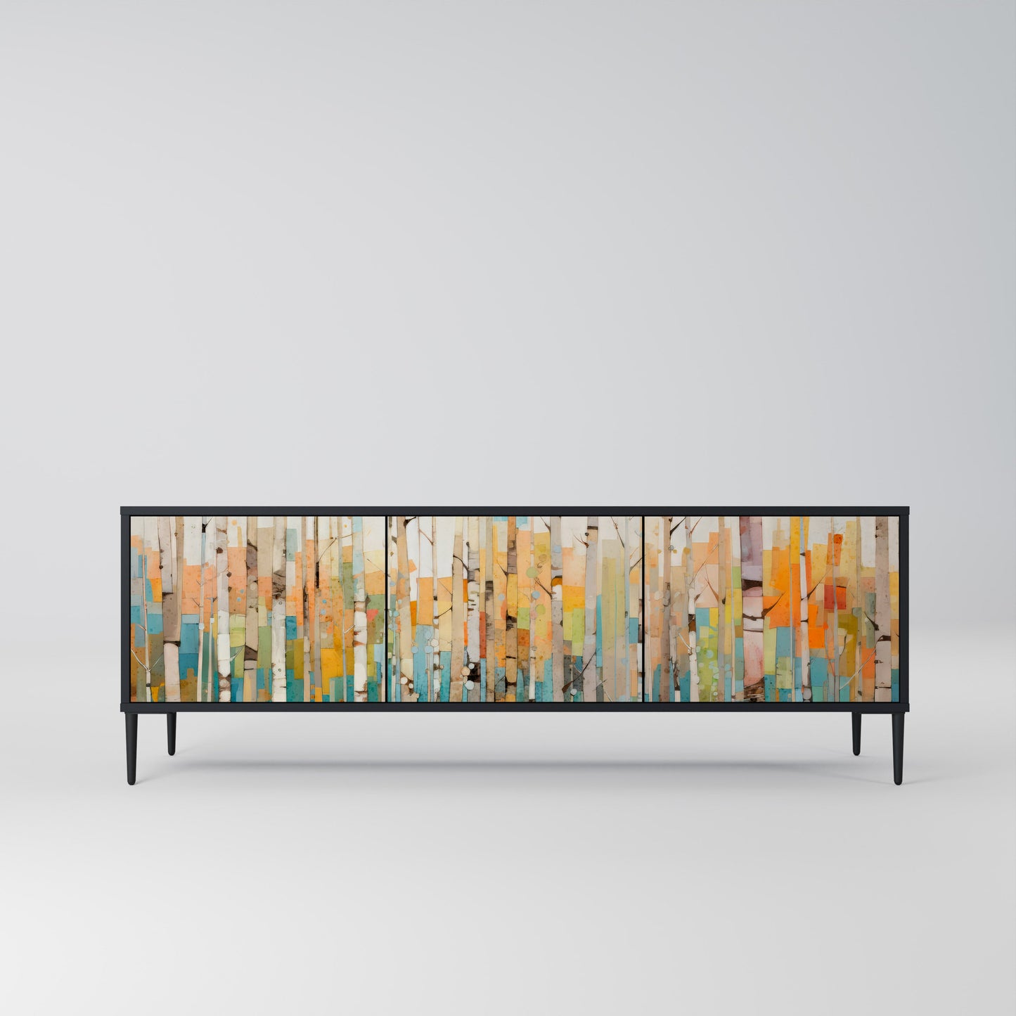BIRCH KALEIDOSCOPE TV-bänk med 3 dörrar i svart finish