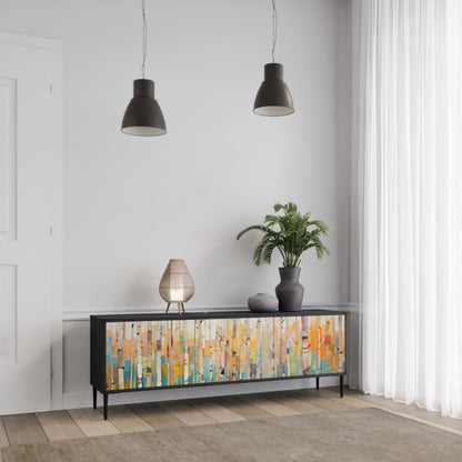 BIRCH KALEIDOSCOPE TV-bänk med 3 dörrar i svart finish