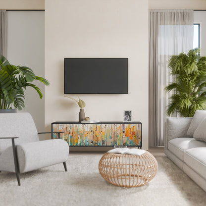 BIRCH KALEIDOSCOPE TV-bänk med 3 dörrar i svart finish