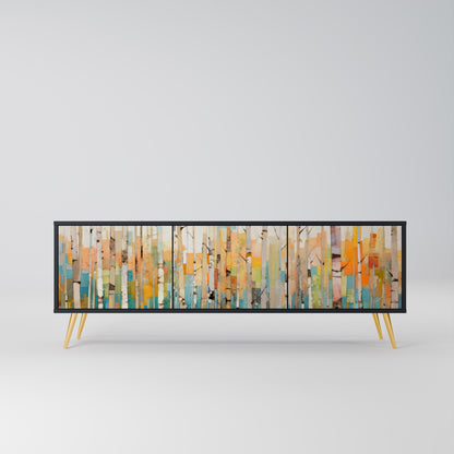 BIRCH KALEIDOSCOPE TV-bänk med 3 dörrar i svart finish