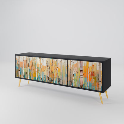 BIRCH KALEIDOSCOPE TV-bänk med 3 dörrar i svart finish