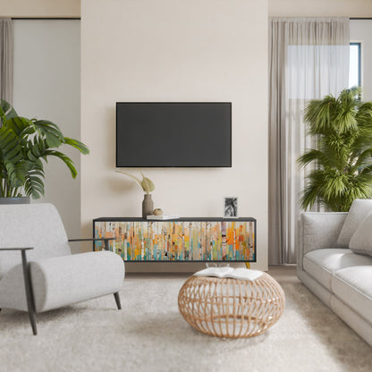 BIRCH KALEIDOSCOPE TV-bänk med 3 dörrar i svart finish