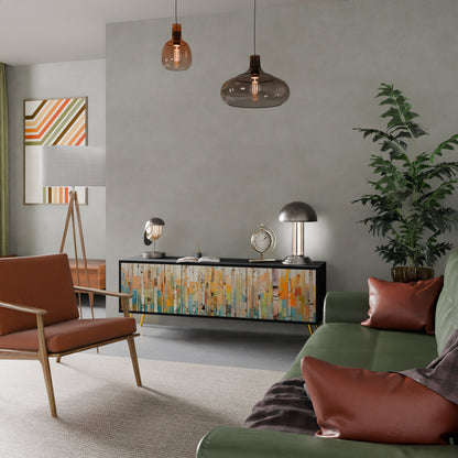 BIRCH KALEIDOSCOPE TV-bänk med 3 dörrar i svart finish