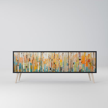 BIRCH KALEIDOSCOPE TV-bänk med 3 dörrar i svart finish