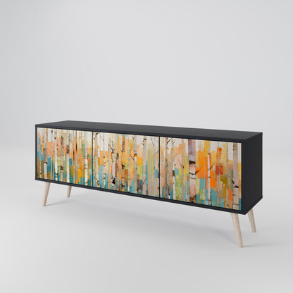 BIRCH KALEIDOSCOPE TV-bänk med 3 dörrar i svart finish