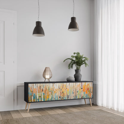 BIRCH KALEIDOSCOPE TV-bänk med 3 dörrar i svart finish