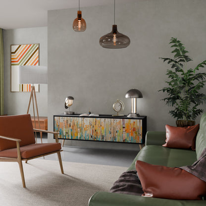 BIRCH KALEIDOSCOPE TV-bänk med 3 dörrar i svart finish